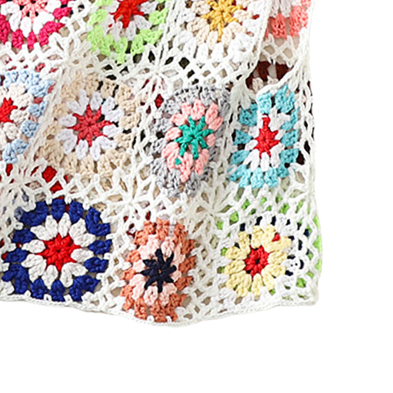 Women´s Summer Sleeveless Tops Colorful Hand Crochet Embroidery Openwork Knit Tank Tops