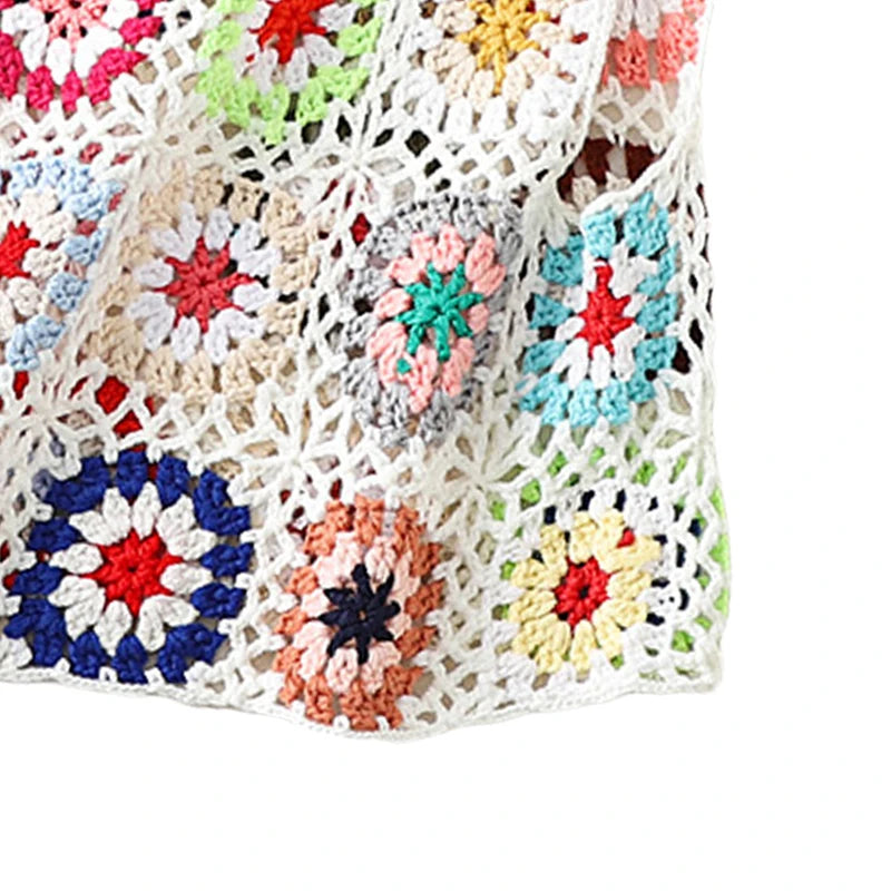 Women´s Summer Sleeveless Tops Colorful Hand Crochet Embroidery Openwork Knit Tank Tops