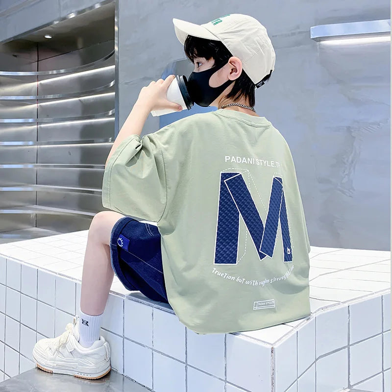 Kids Clothes T Shirt Summer Boys Girls Color Block Gradient Short Sleeve T Shirt Tops Children&