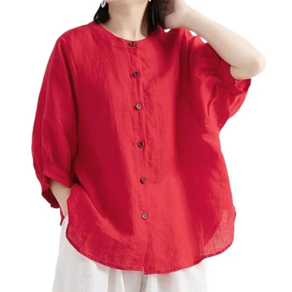 Casual Long Sleeve Cotton Linen Blouses Female Loose Fit Vintage Style Shirts Comfortable Lightweight Breathable Tops