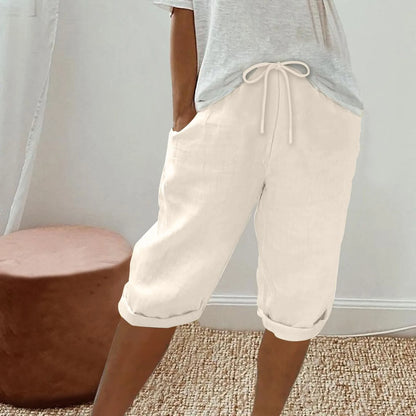 Casual Cotton Linen Pants For Female Streetwear Solid Color Wide Leg Capri Versatile Palazzo Pants Baggy Cargo Pants With Pocket