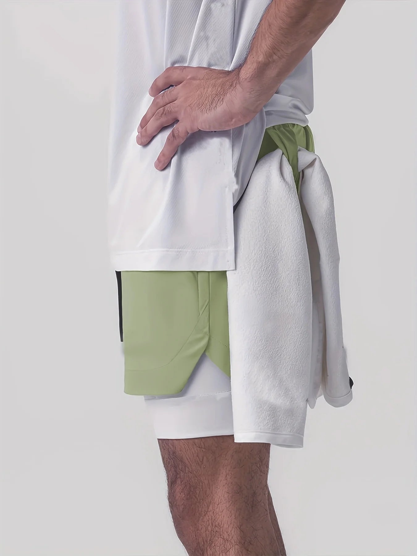Sports shorts for men, double layered, quarter quick drying, elastic basketball, running training equipment, deep squat fitness,