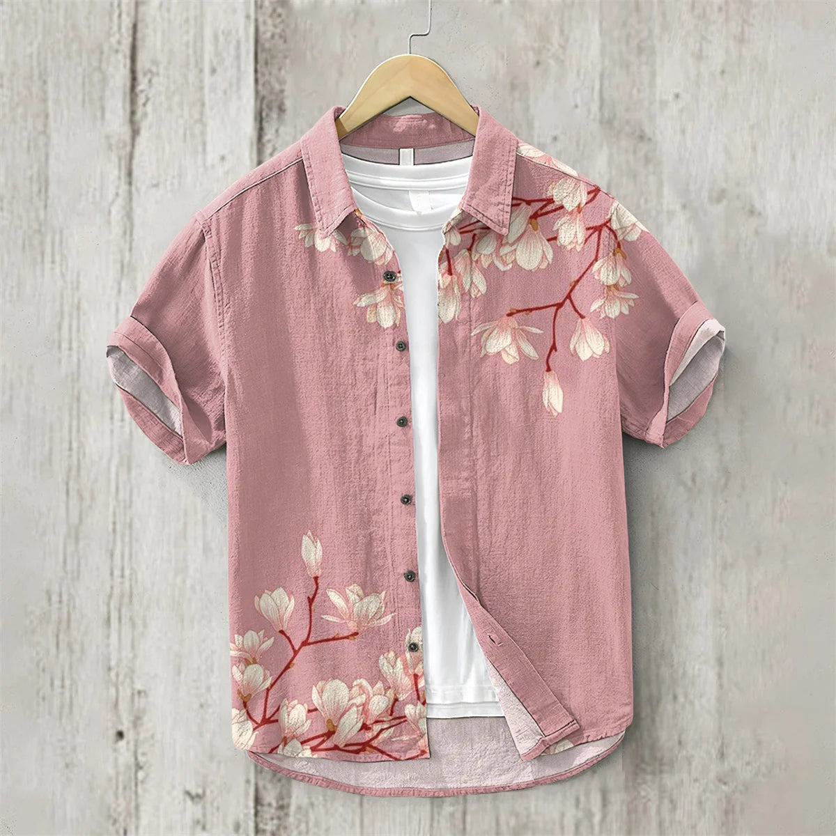 Linen Shirt for Men, 3D Print, Retro Japanese Art, Short Sleeve, Flip Collar, Casual Hawaii, Loose Beach Top, Pond, Fish, New,