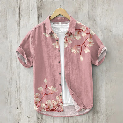 Linen Shirt for Men, 3D Print, Retro Japanese Art, Short Sleeve, Flip Collar, Casual Hawaii, Loose Beach Top, Pond, Fish, New,