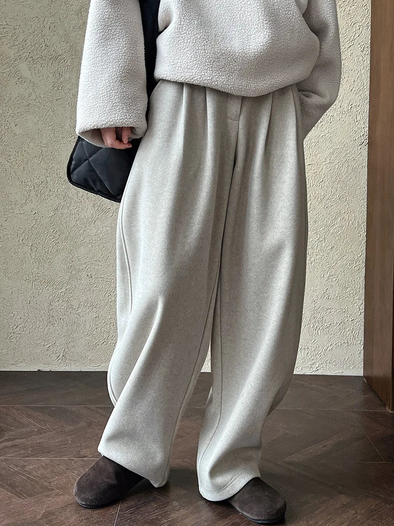 2025 Women Winter Autumn Thick Pants High Waist Wide Leg Warm Woolen Pants Fashion Clothes Vintage Pants Female Trousers