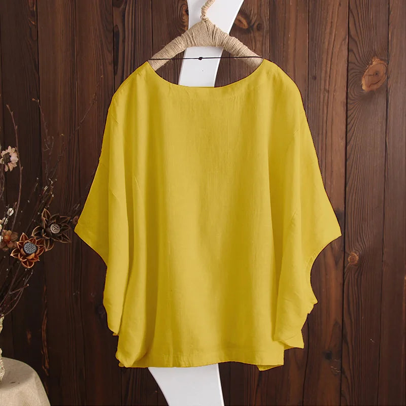 Cotton Linen Shirts Women Casual Solid Blouses Shirts Loose Tops Tunic Blusas Oversized T-Shirt Blouse Women Short Sleeve Shirt