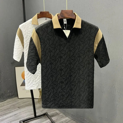 White Male Polo Shirts V Neck Black Aesthetic Vintage 5xl Basic Party Smooth Polyester Slim Fit Top Tee Mens with Collar T-shirt