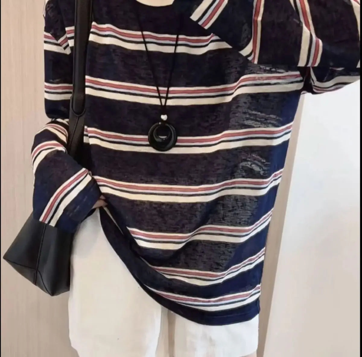 Women Clothes Spring Autumn Fashion Simplicity All-match Striped Color Blocking O-neck Ladies Appear Thin Lazy Wind Long Sleeve