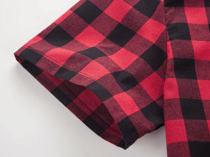 2025 New Summer Fashion Button Up Chemise Homme Checkered Shirts Men Short Sleeve Blouses Tops