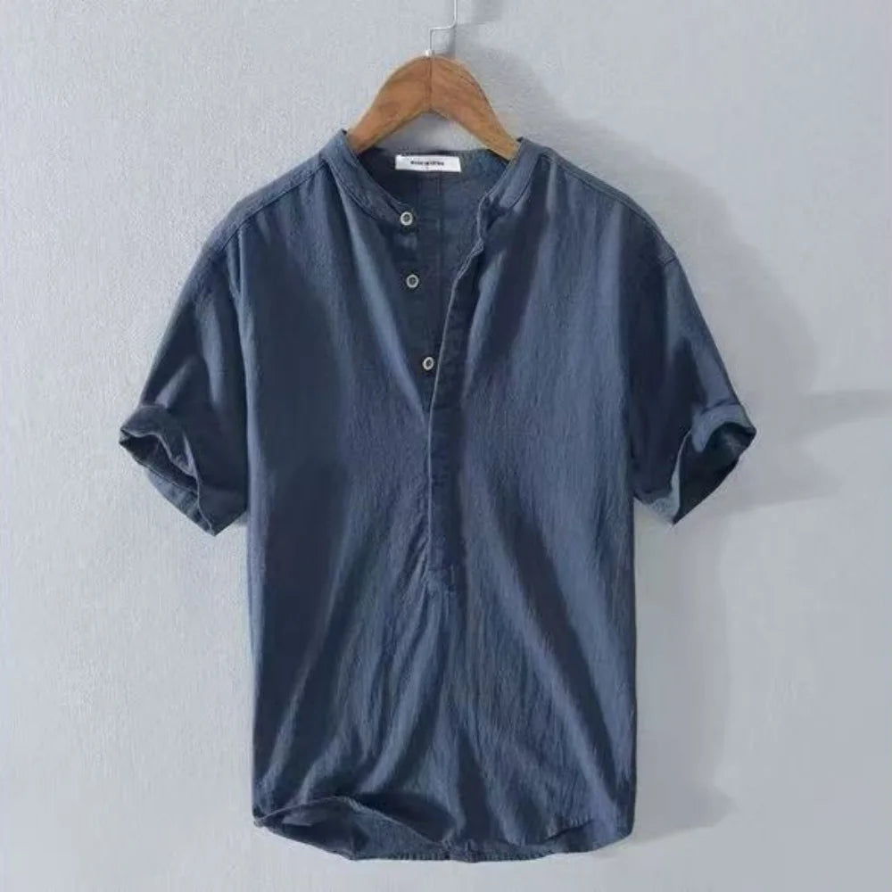 New Cotton Linen Shirts for Men Casual Shirts Lightweight  Short  Sleeve Henley Beach Shirts Hawaiian T Shirts for Men