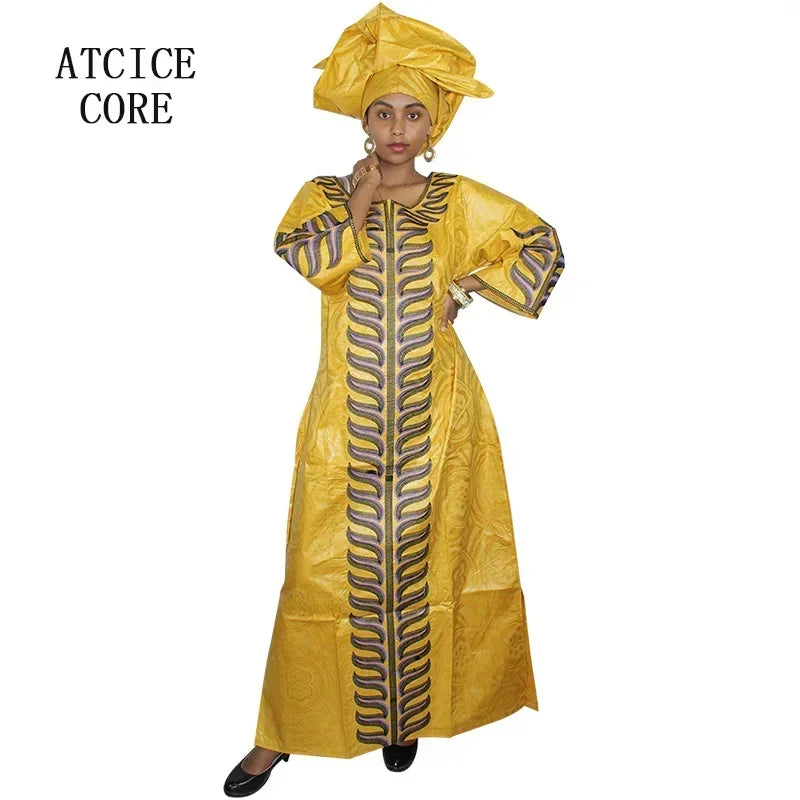 African Plus Size Kaftan Dress Emboridered Full Gown Nightdress Party Casual Dress With Scarf