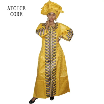 African Plus Size Kaftan Dress Emboridered Full Gown Nightdress Party Casual Dress With Scarf