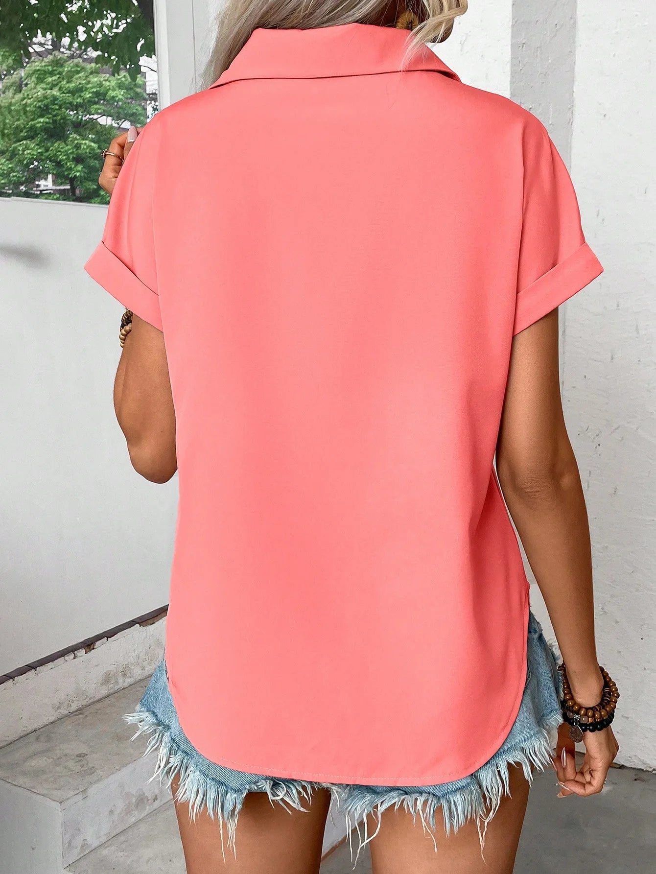 Fashion Short Sleeve Shirts For Women Summer 2025 Casual Solid Color Turn-down Collar Loose Blouse Female Elegant