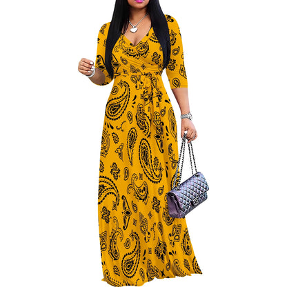 Plus Size Dresses for Women Print Maxi Dresses Flowy 3/4 Sleeve with Belt