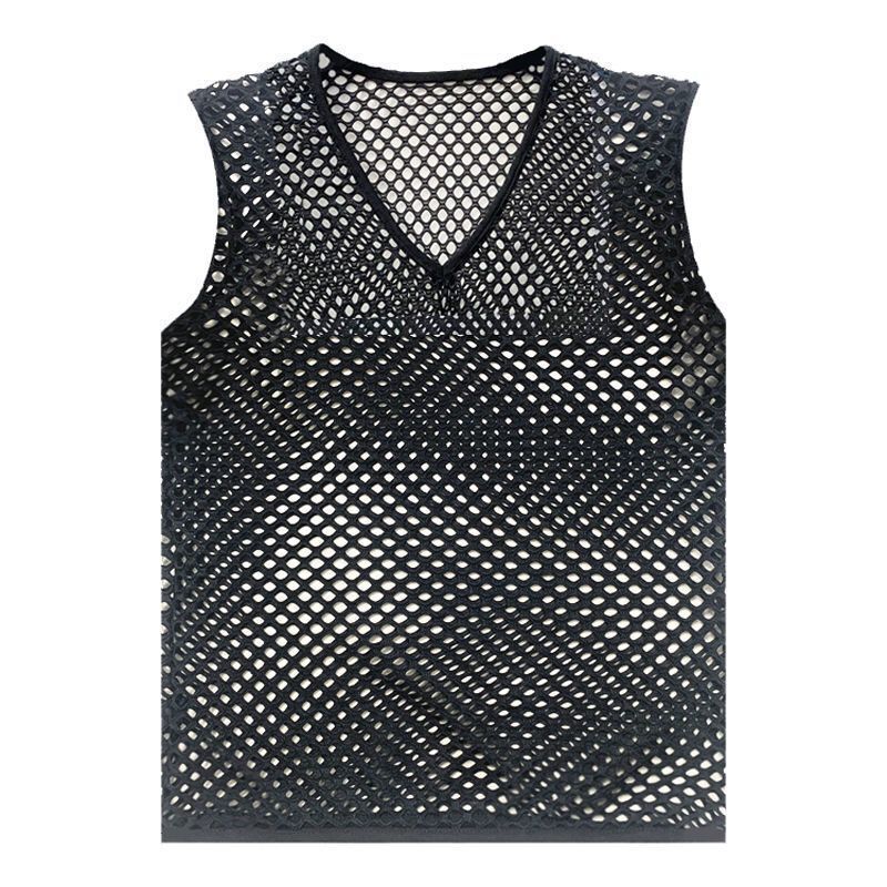 Tops 2023 Summer Fashion New Man Sling Round Neck Sleeveless Breathable Mesh Men&