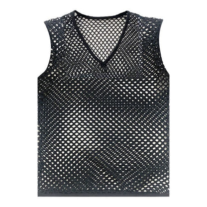 Tops 2023 Summer Fashion New Man Sling Round Neck Sleeveless Breathable Mesh Men&