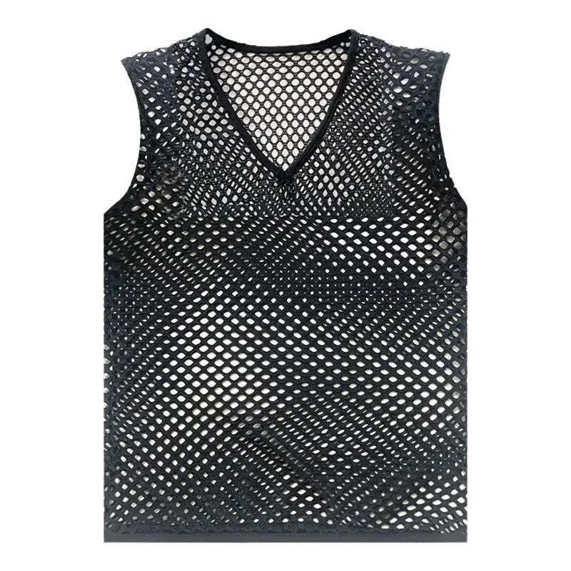Tops 2023 Summer Fashion New Man Sling Round Neck Sleeveless Breathable Mesh Men&