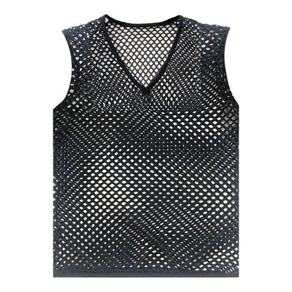 Tops 2023 Summer Fashion New Man Sling Round Neck Sleeveless Breathable Mesh Men&