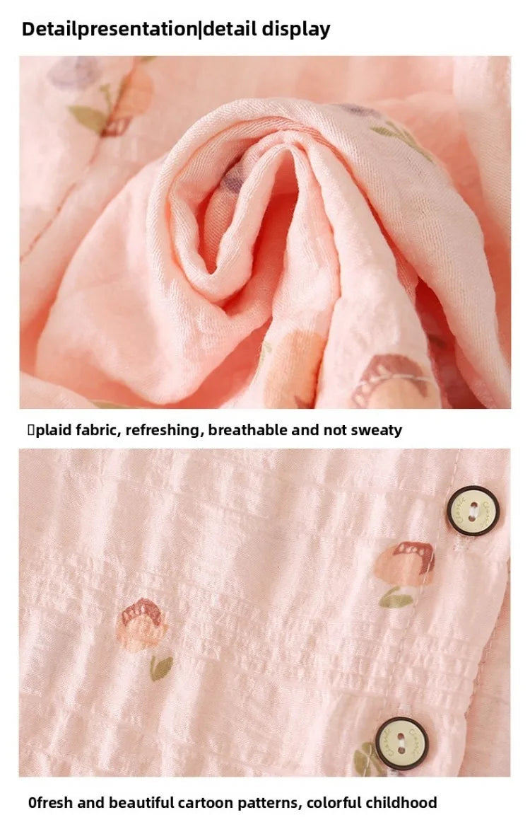 Summer Child Clothing Sets in Air-conditioned Room Girls Breathable Comfortable Long Sleeve Lace Home Clothes Sets Kids Pajamas