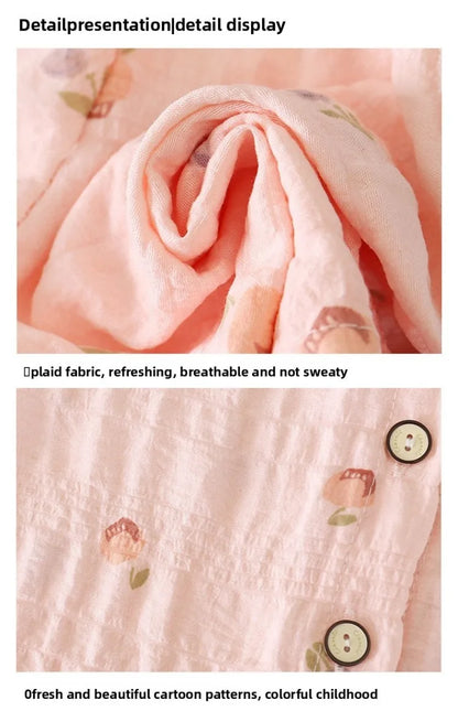 Summer Child Clothing Sets in Air-conditioned Room Girls Breathable Comfortable Long Sleeve Lace Home Clothes Sets Kids Pajamas