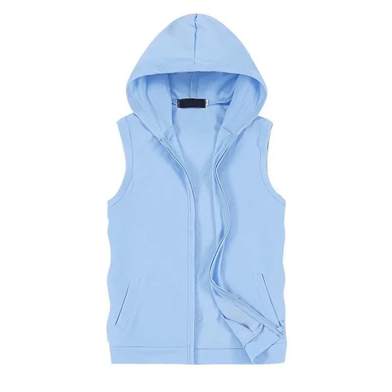 New Mens Sleeveless vest Summer Men  Tank Top With Hood Male Fashion None Sleeve Hoodie Zip Up Casual Sportswear Clothes