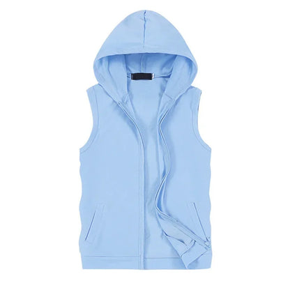 New Mens Sleeveless vest Summer Men  Tank Top With Hood Male Fashion None Sleeve Hoodie Zip Up Casual Sportswear Clothes