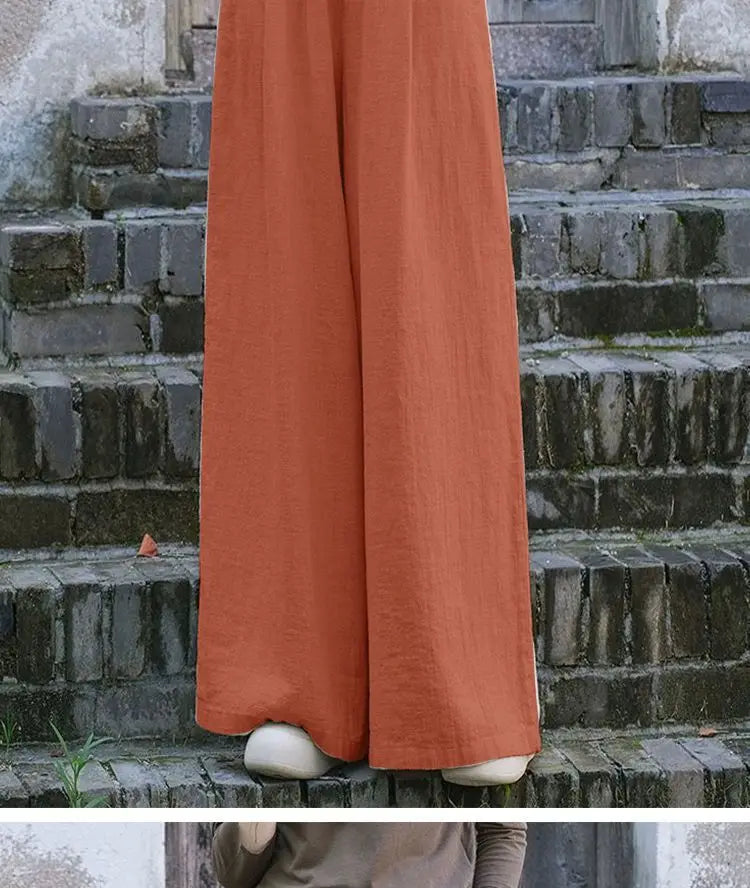 Linen Wide Leg Pants Women Casual Bohemian Loose Flowy Palazzo Pants Summer Spring