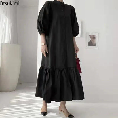 Fashion Summer Dress for Women Vintage Ruffles Hem Cardigan Long Dresses Women Elegant Casual Sundress Party Vestidos Robe Femme