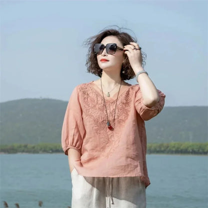 Fashion Woman Blouse 2023 Cotton Linen Casual Blusa Mujer Camisas Women&
