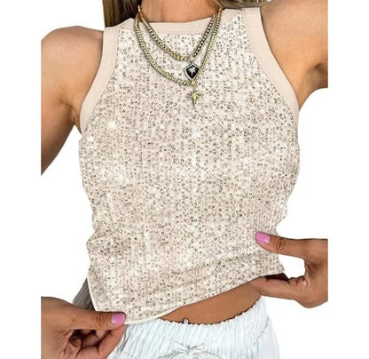Tank Top for Women 2025 Summer New Pearl Leopard Print Small Sleeveless T-shirt Sexy Exposed Navel and Waist Color Blocked Vest