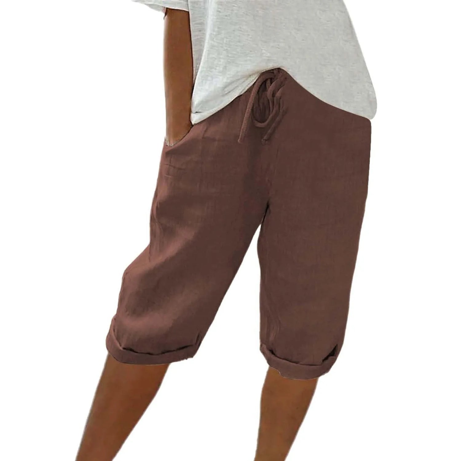 Casual Cotton Linen Pants For Female Streetwear Solid Color Wide Leg Capri Versatile Palazzo Pants Baggy Cargo Pants With Pocket