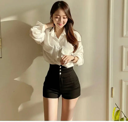 Shorts Women Classic Sporty All-match Slim Leisure Simple Holiday Faddish Streetwear Design Ulzzang Daily Solid Mature Folds New