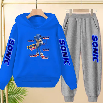Kids Long-sleeved Clothing Supersonic Jogging Blue Sweatshirt Top Coat+Pants Hoodie Boys Girls 3-12Yrs Clothes Casual Sports Set