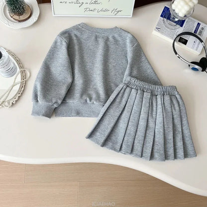 Teen Girl Clothes 2025 Kids SweatshirtsOutfits Korean Children Autumn Baby 2 Piece Clothing and Pleated Skirt Two Piece Sets