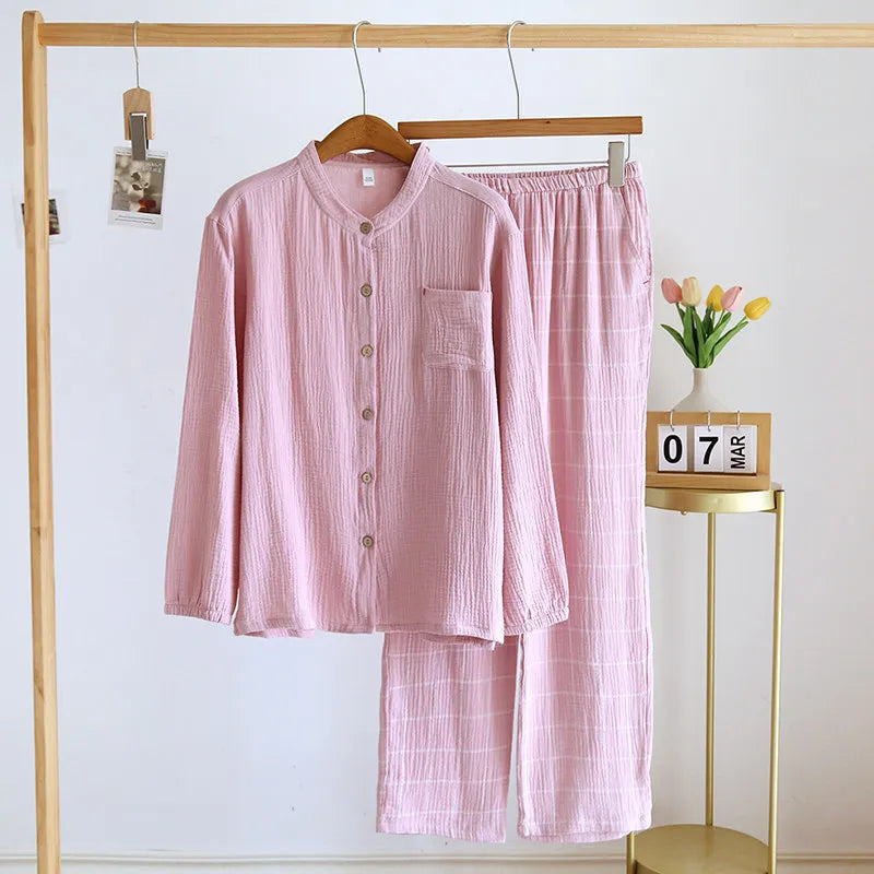 Women‘s 2-Piece Pajama Set - Minimalist Style Sleepwear, Double Gauze Cotton Long Sleeve &amp; Relaxed Fit, Lightweight &amp; Breathable