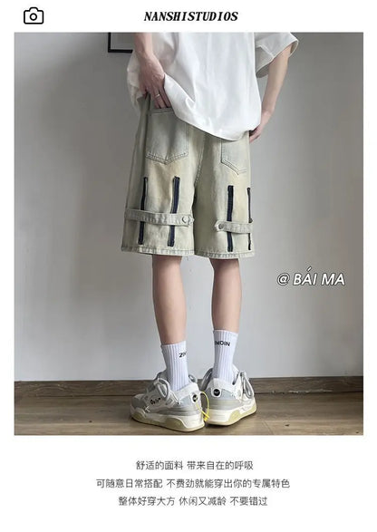 Denim Shorts Wear Five-point Summer Thin Style Trendy Street-fried Street-style Loose Straight Men&