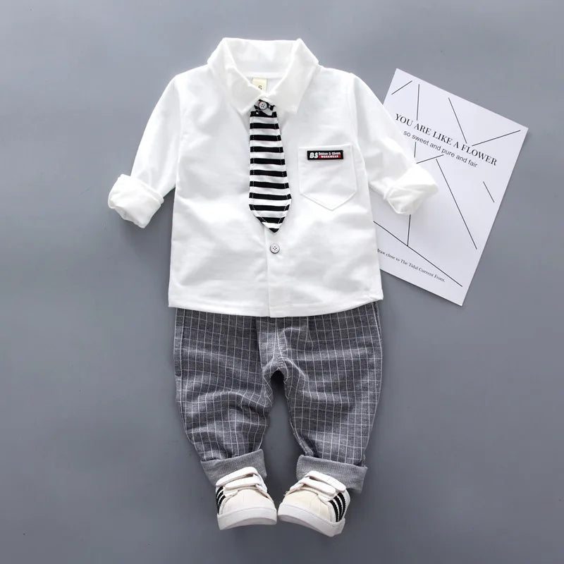 Kids Thinner Clothes Sets Spring Autumn Tracksuit Baby Boys Kid Long Sleeve Gentleman Suits Children T Shirt Pants Clothing Sets