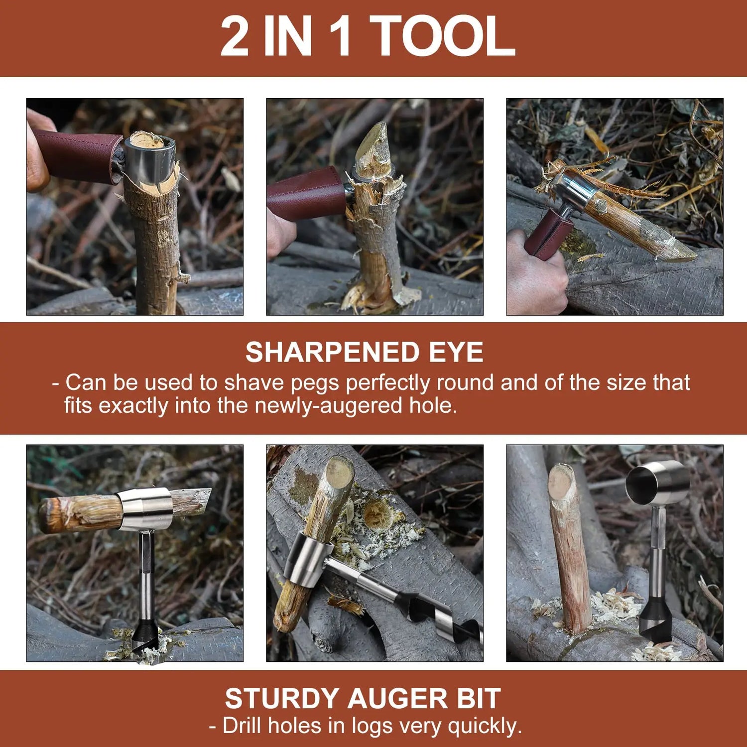 Hand Auger Wrench Outdoor Survival Settlers Punch Tool Wood Drill Peg and Manual Hole Maker Multitool Outdoor Wood Punch Tools
