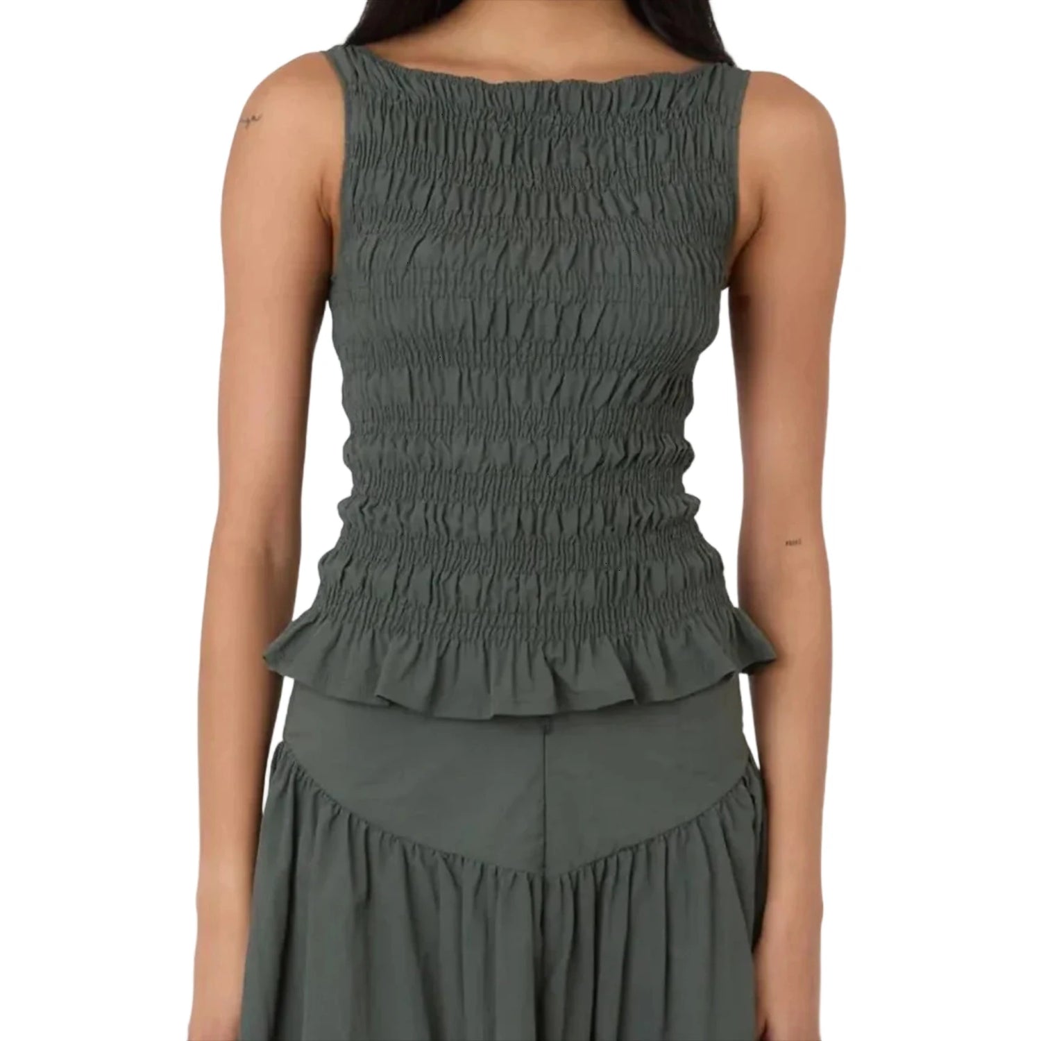 Women Tank Tops Solid Color Ruched Casual Vests Summer Fashion Sleeveless Tops Streetwear