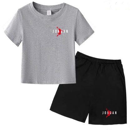 Children Summer Clothes T-shirt Sports Wear Letter Short-Sleeved +Shorts Boy 2P Girl Casual Fashion Coat Sunshine Basketball Set