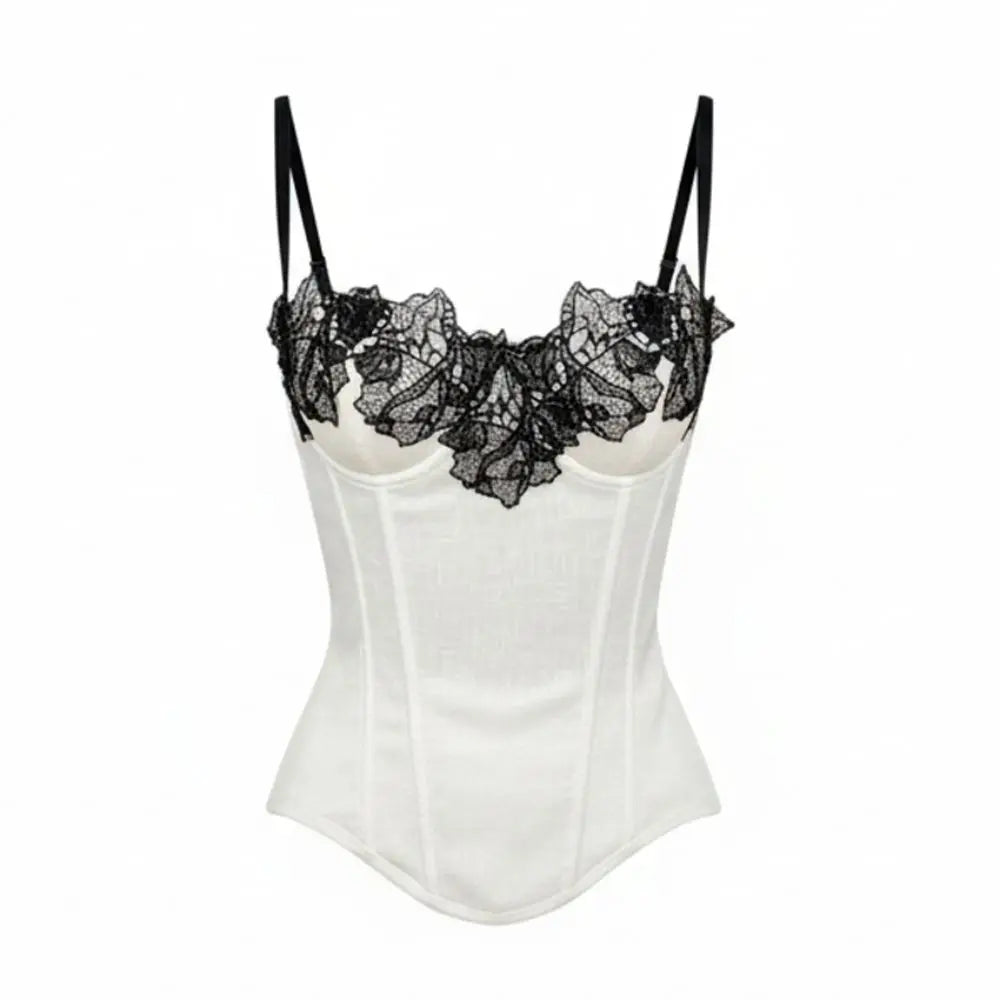 Fashion Sleeveless Lace Corset Tops Backless Style Splicing Design Slim Vest Tee Sexy Spaghetti Strap Camisole Tops Women