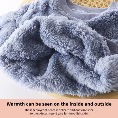 Baby Girls Clothes For Children Clothing Sets Autumn Winter Kids Boys Plus Fleece Warm Sweater Tops Pants 2pcs Outfits Suit
