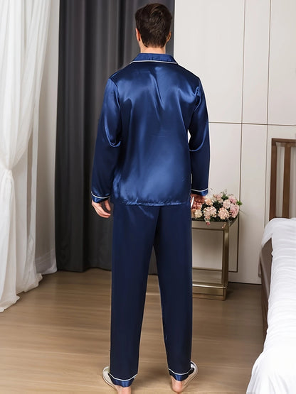 Men Pajama Sets Microfiber Sleepwear For Sleeping Man Shirt Satin Long Sleeve Pyjama Male Home Night Wear Plus Size Loungewear