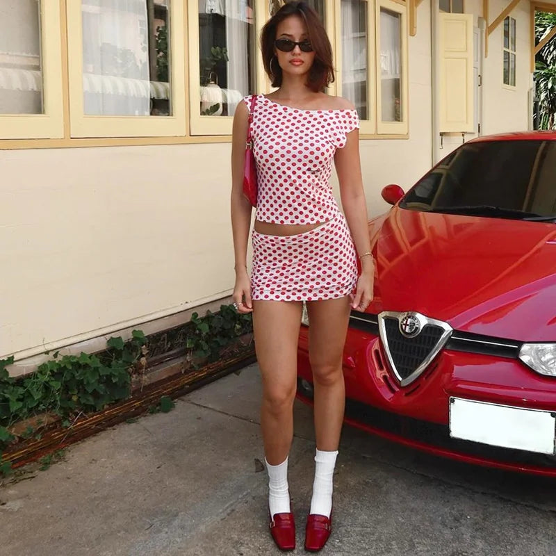 Fashionable Printed Unique Sleeveless Slim Fit Short Skirt Set Women&