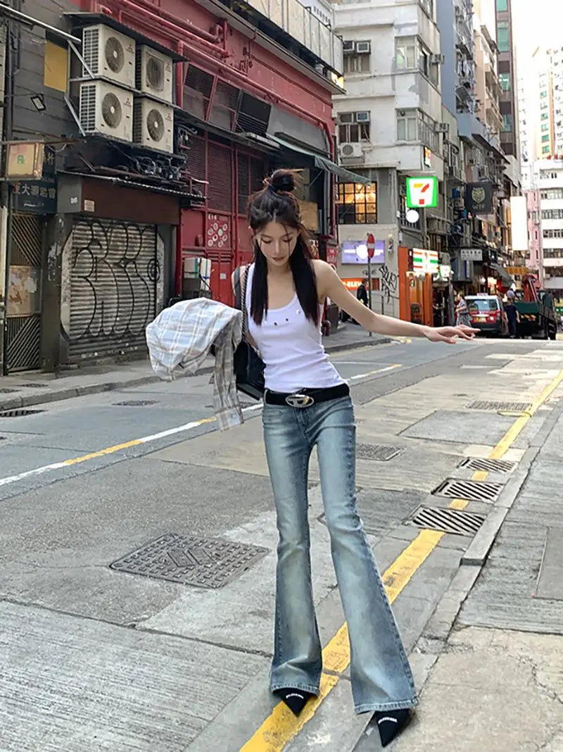 Tanks Women O-neck Sleeveless Hotsweet Hip Hop New American Style Streetwear Leisure Cool 3D Decoration Crop Tops Harajuku Solid
