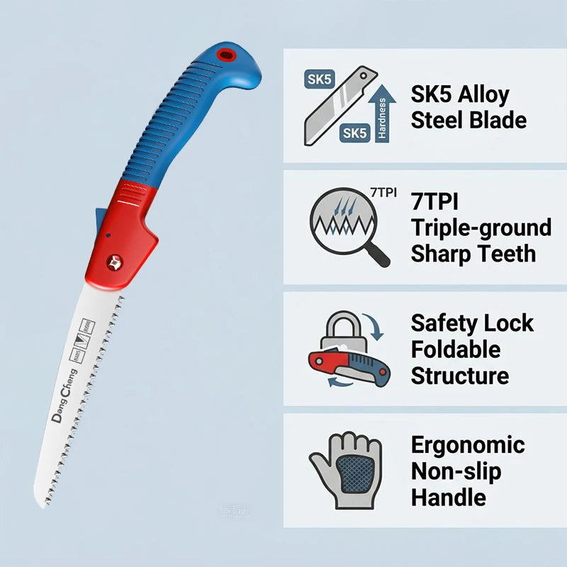 Folding Pruning Saw SK5 Alloy Steel Sharp Blade Portable Compact Garden Hand Tool for Tree Branch Wood Cutting Outdoor Camp