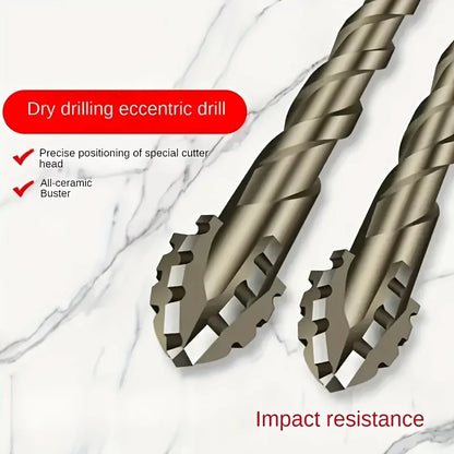 7-piece set, 4-flute carbide drills for ceramic, cast iron and concrete - Hex shank dry drilling tools.