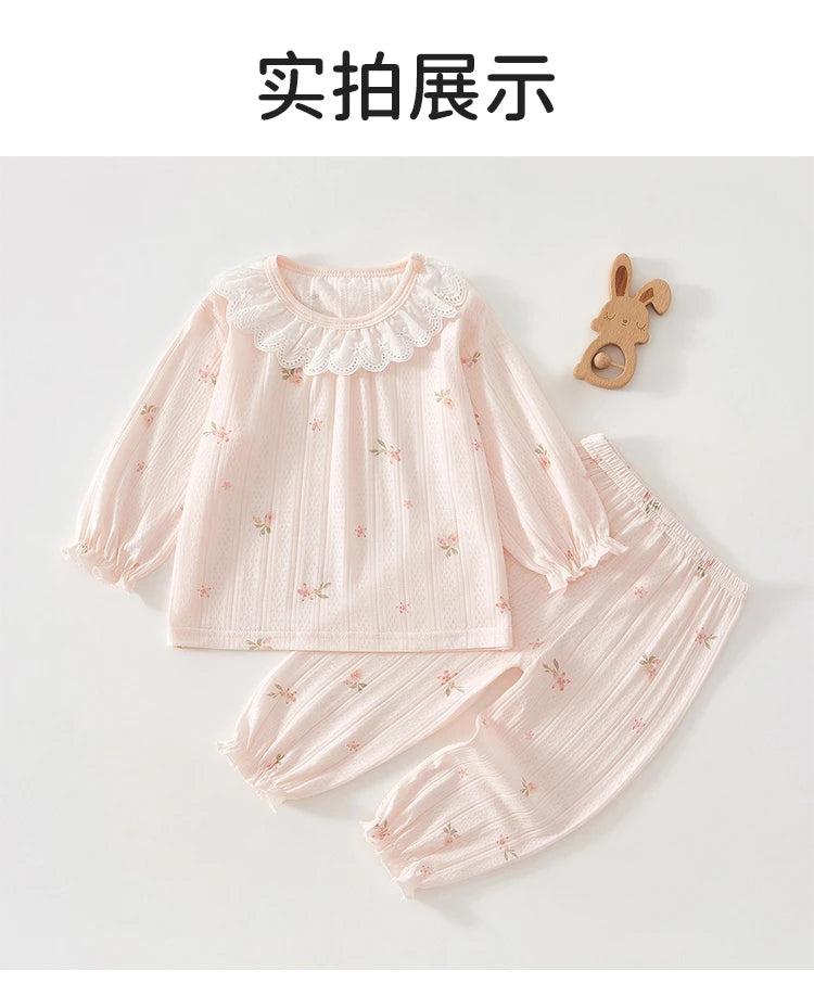 Baby Clothes Summer Outfit for Girls, Class A, 6-12 Months, Infant Air-Conditioned Clothing, Two-Piece Set, Summer Thin Fiber 80