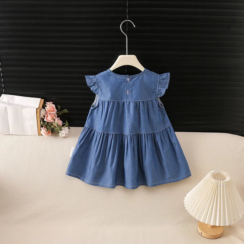 Kids Clothes Summer Girls Dress Denim Thin Sundress Sweet Sleeveless Heart Dresses Outdoor Children Clothing