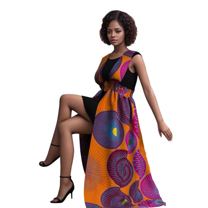 African Print Long Kaftans Dress for Women Sleeveless Vest Dresses Traditional African Design Party Clothing WY11071